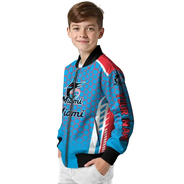 custom miami marlins hexagon grid blue bomber jacket trendy