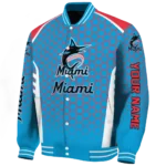 custom miami marlins hexagon grid blue varsity jacket best selling