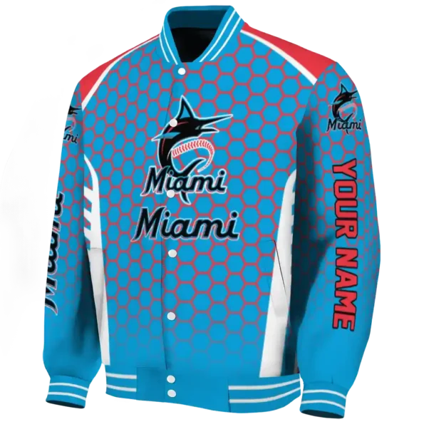 custom miami marlins hexagon grid blue varsity jacket best selling