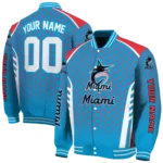 custom miami marlins hexagon grid blue varsity jacket best selling