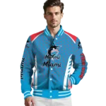 custom miami marlins hexagon grid blue varsity jacket best selling