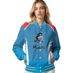 custom miami marlins hexagon grid blue varsity jacket best selling