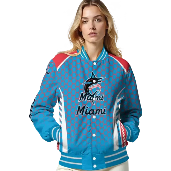 custom miami marlins hexagon grid blue varsity jacket latest model