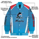 custom miami marlins hexagon grid blue varsity jacket best selling