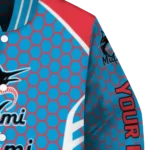 custom miami marlins hexagon grid blue varsity jacket best selling