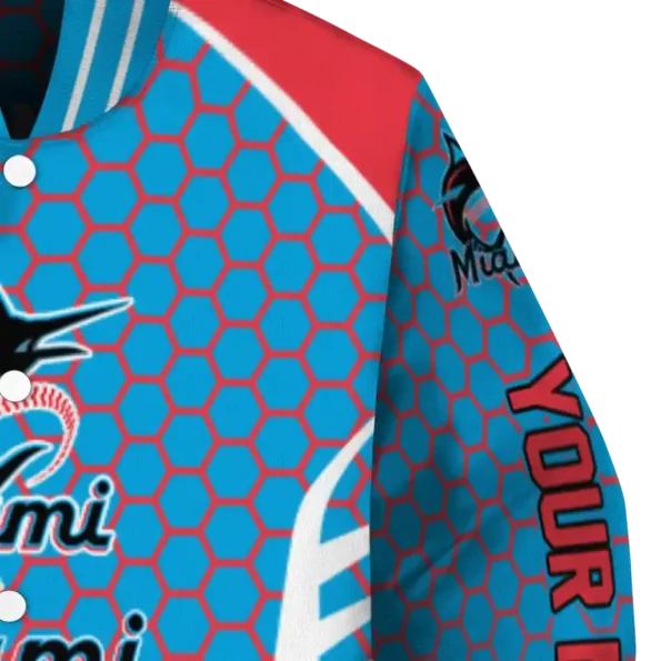 custom miami marlins hexagon grid blue varsity jacket premium grade