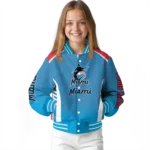 custom miami marlins hexagon grid blue varsity jacket best selling