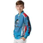 custom miami marlins hexagon grid blue varsity jacket best selling