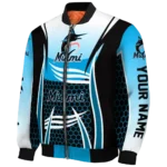 custom miami marlins mesh effect blue black bomber jacket best selling