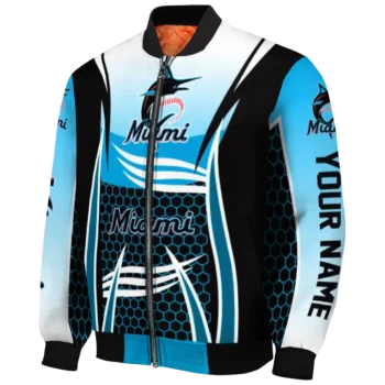custom miami marlins mesh effect blue black bomber jacket best selling
