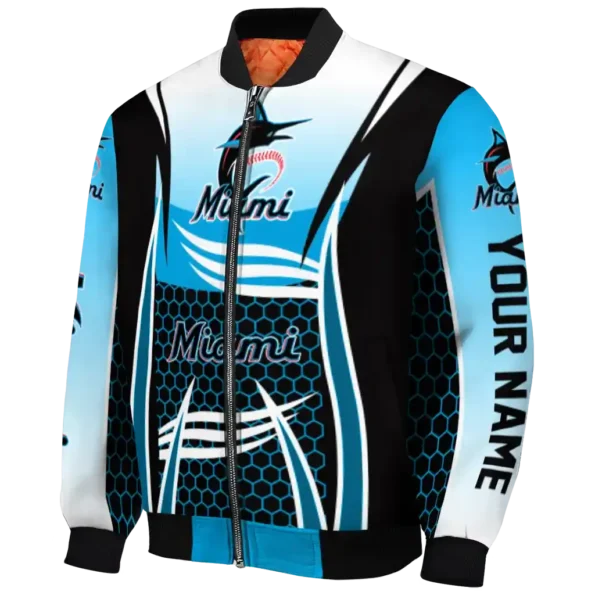 custom miami marlins mesh effect blue black bomber jacket best selling