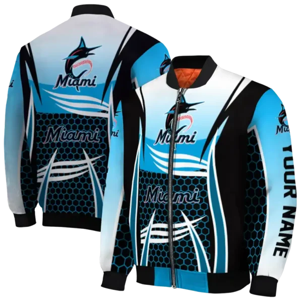 custom miami marlins mesh effect blue black bomber jacket fashion forward