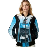 custom miami marlins mesh effect blue black bomber jacket best selling