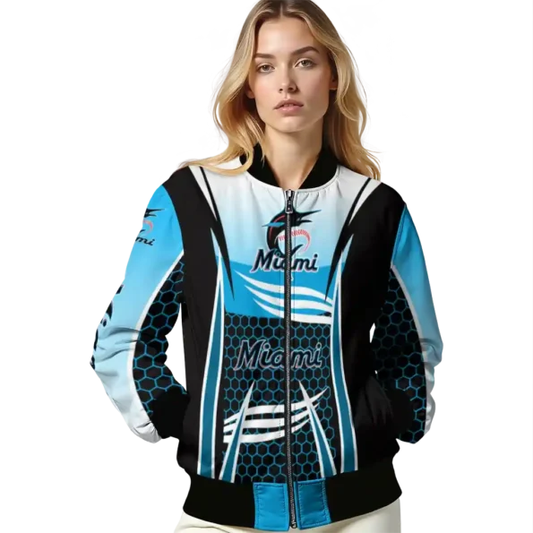 custom miami marlins mesh effect blue black bomber jacket latest model