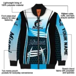 custom miami marlins mesh effect blue black bomber jacket best selling