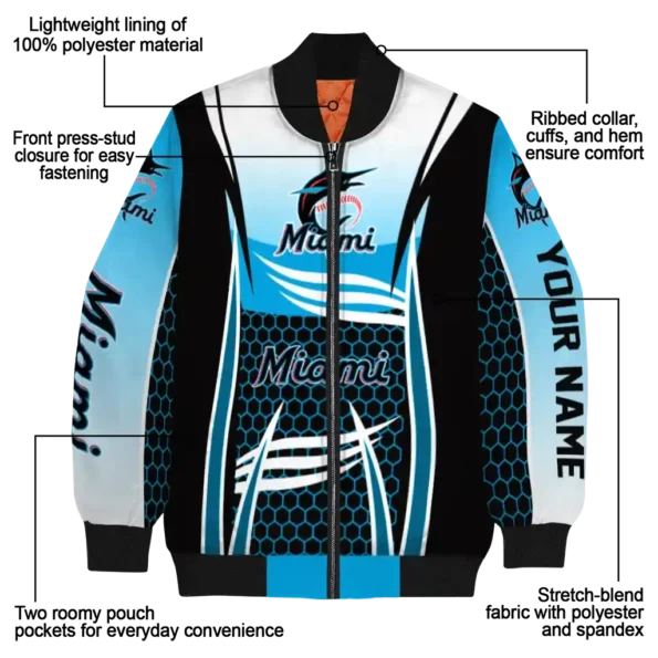 custom miami marlins mesh effect blue black bomber jacket new arrival