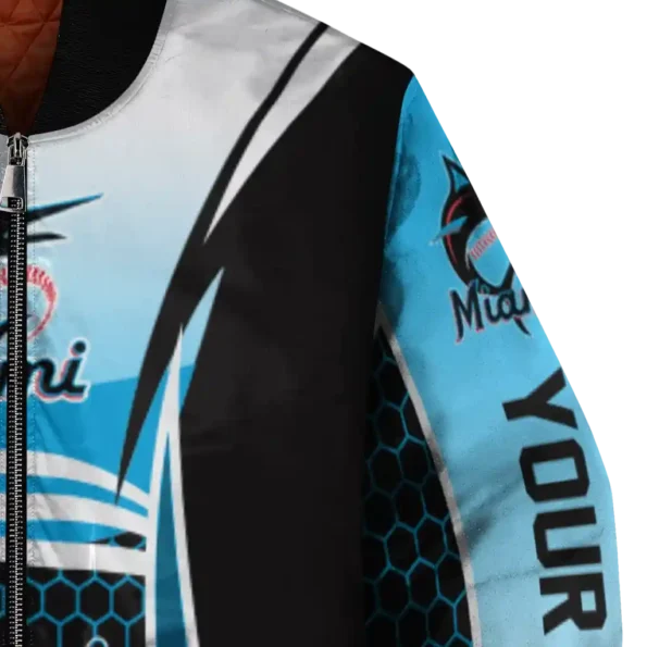 custom miami marlins mesh effect blue black bomber jacket premium grade