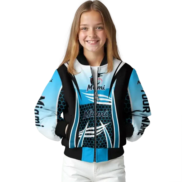 custom miami marlins mesh effect blue black bomber jacket top rated