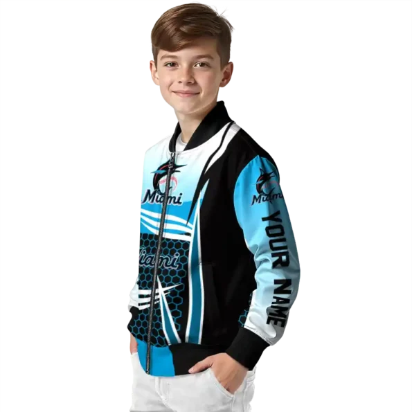 custom miami marlins mesh effect blue black bomber jacket trendy