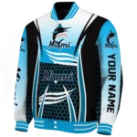 custom miami marlins mesh effect blue black varsity jacket best selling