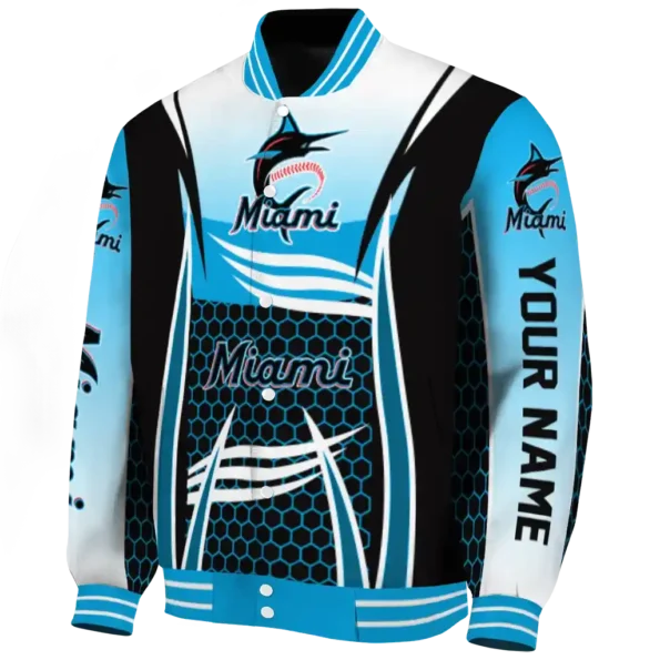 custom miami marlins mesh effect blue black varsity jacket best selling