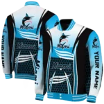 custom miami marlins mesh effect blue black varsity jacket best selling