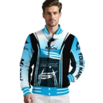 custom miami marlins mesh effect blue black varsity jacket best selling