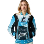custom miami marlins mesh effect blue black varsity jacket best selling