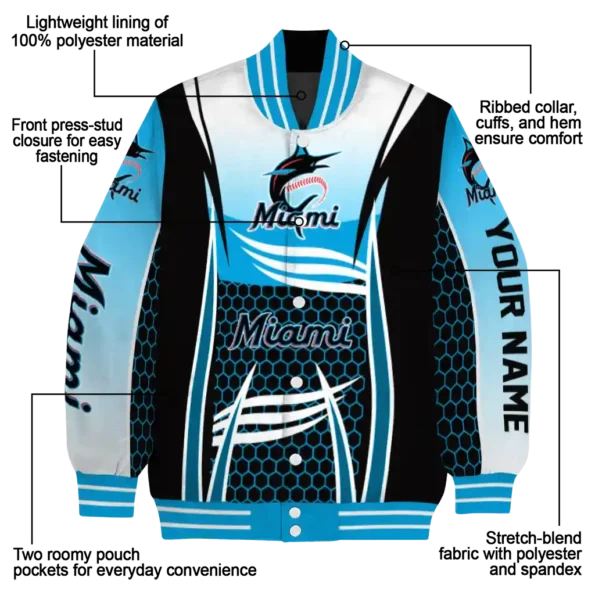 custom miami marlins mesh effect blue black varsity jacket new arrival