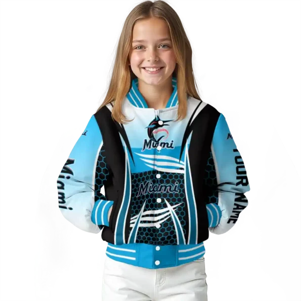 custom miami marlins mesh effect blue black varsity jacket top rated