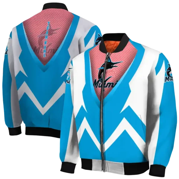 custom miami marlins v stripes blue white bomber jacket fashion forward