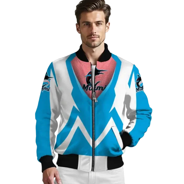 custom miami marlins v stripes blue white bomber jacket high quality