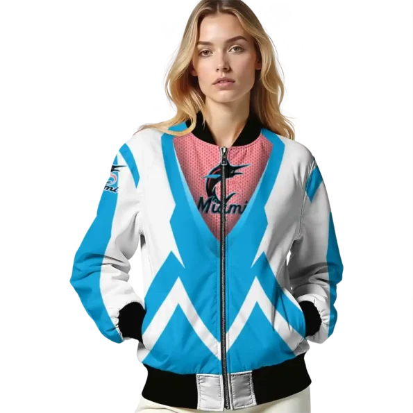 custom miami marlins v stripes blue white bomber jacket latest model