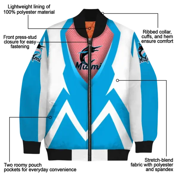 custom miami marlins v stripes blue white bomber jacket new arrival