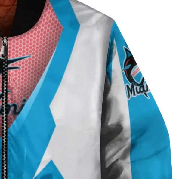 custom miami marlins v stripes blue white bomber jacket premium grade