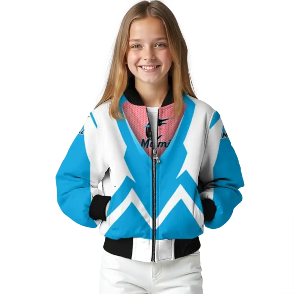 custom miami marlins v stripes blue white bomber jacket top rated