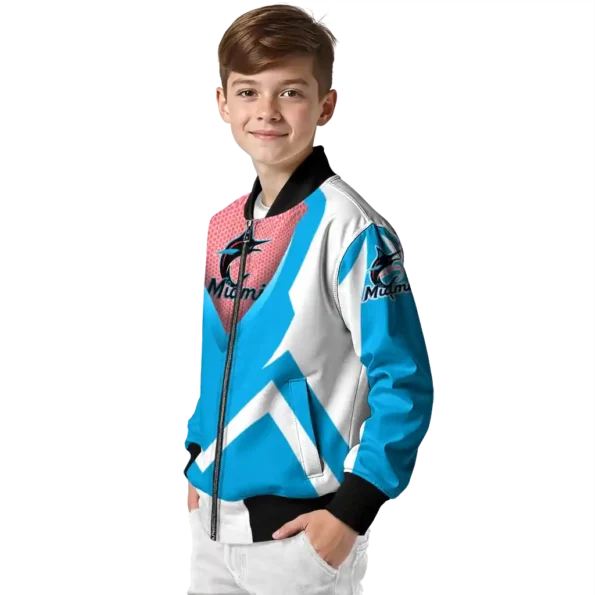 custom miami marlins v stripes blue white bomber jacket trendy