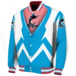 custom miami marlins v stripes blue white varsity jacket best selling