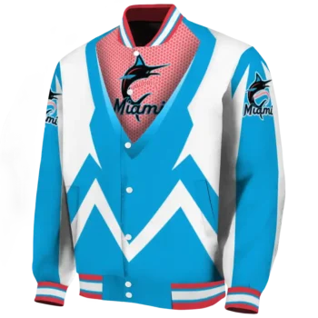 custom miami marlins v stripes blue white varsity jacket best selling
