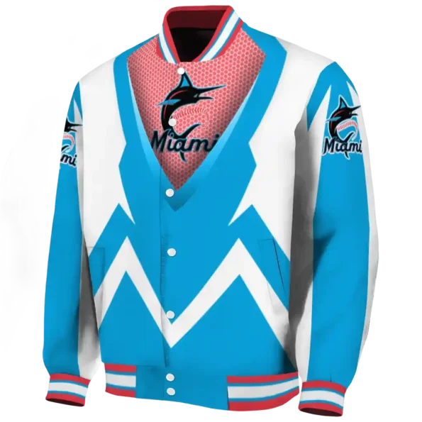 custom miami marlins v stripes blue white varsity jacket best selling