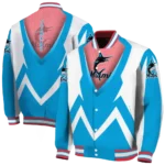 custom miami marlins v stripes blue white varsity jacket best selling