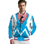 custom miami marlins v stripes blue white varsity jacket best selling