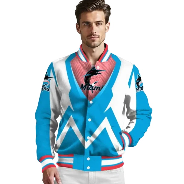 custom miami marlins v stripes blue white varsity jacket high quality