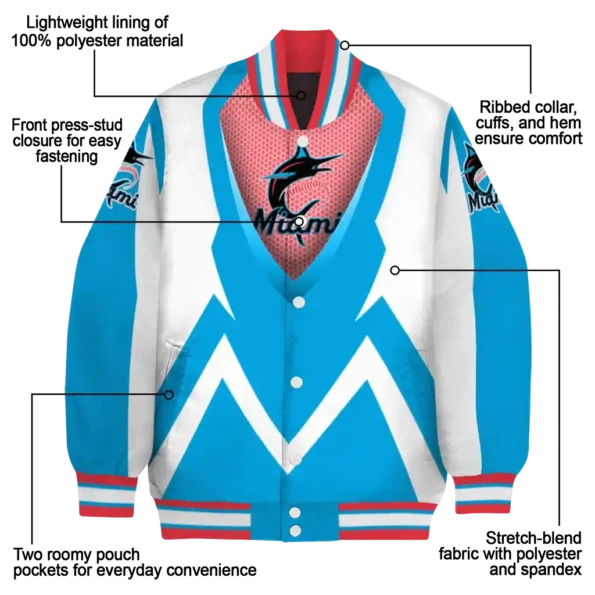 custom miami marlins v stripes blue white varsity jacket new arrival