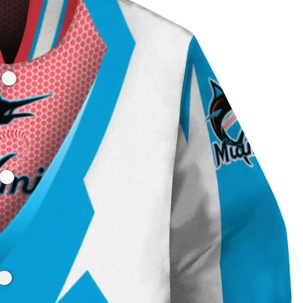custom miami marlins v stripes blue white varsity jacket premium grade