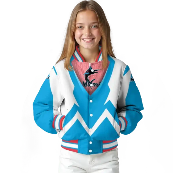 custom miami marlins v stripes blue white varsity jacket top rated