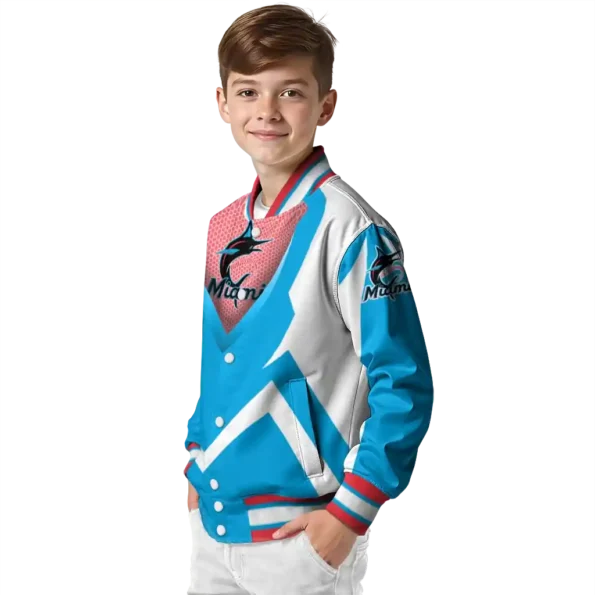 custom miami marlins v stripes blue white varsity jacket trendy