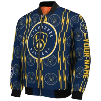 custom milwaukee brewers bolt stripe navy blue bomber jacket best selling