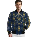 custom milwaukee brewers bolt stripe navy blue bomber jacket best selling