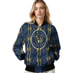custom milwaukee brewers bolt stripe navy blue bomber jacket best selling